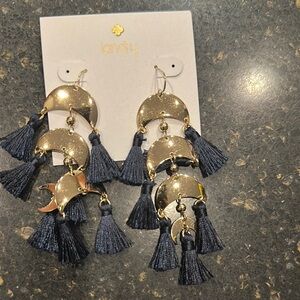 Gold and Navy Tassel Earrings